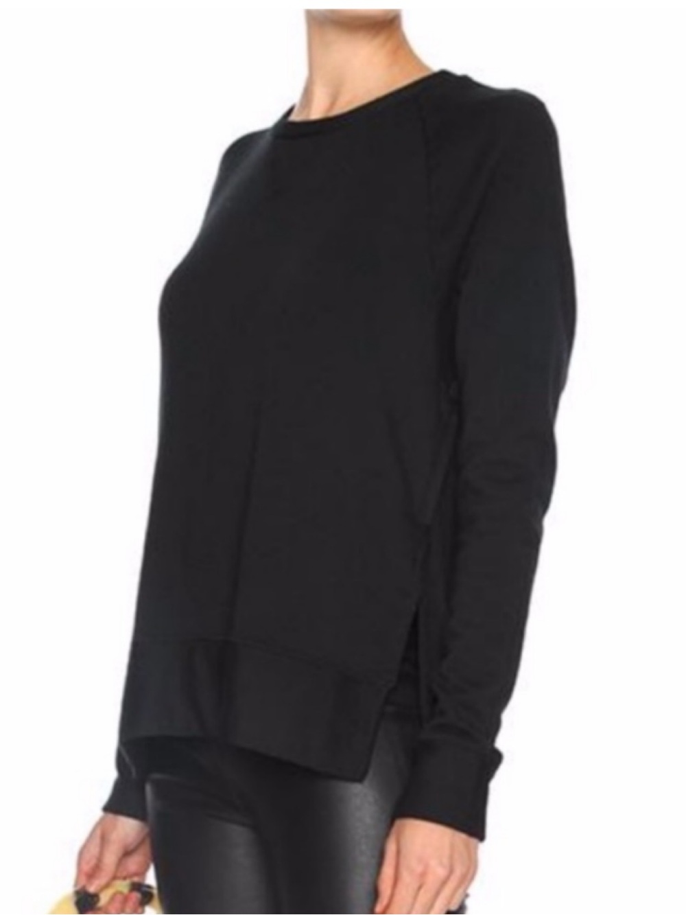 Stateside Softest Fleece Raglan Side Slit Sweatshirt Black Small Modal Blend